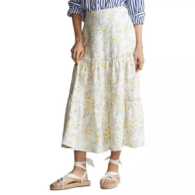 Skirt Floral Two-Tiered Linen Midi - Ralph Lauren