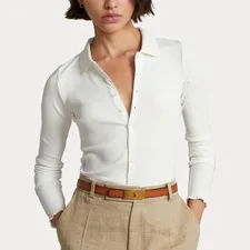 Ribbed Button-Front Polo Shirt - Ralph Lauren